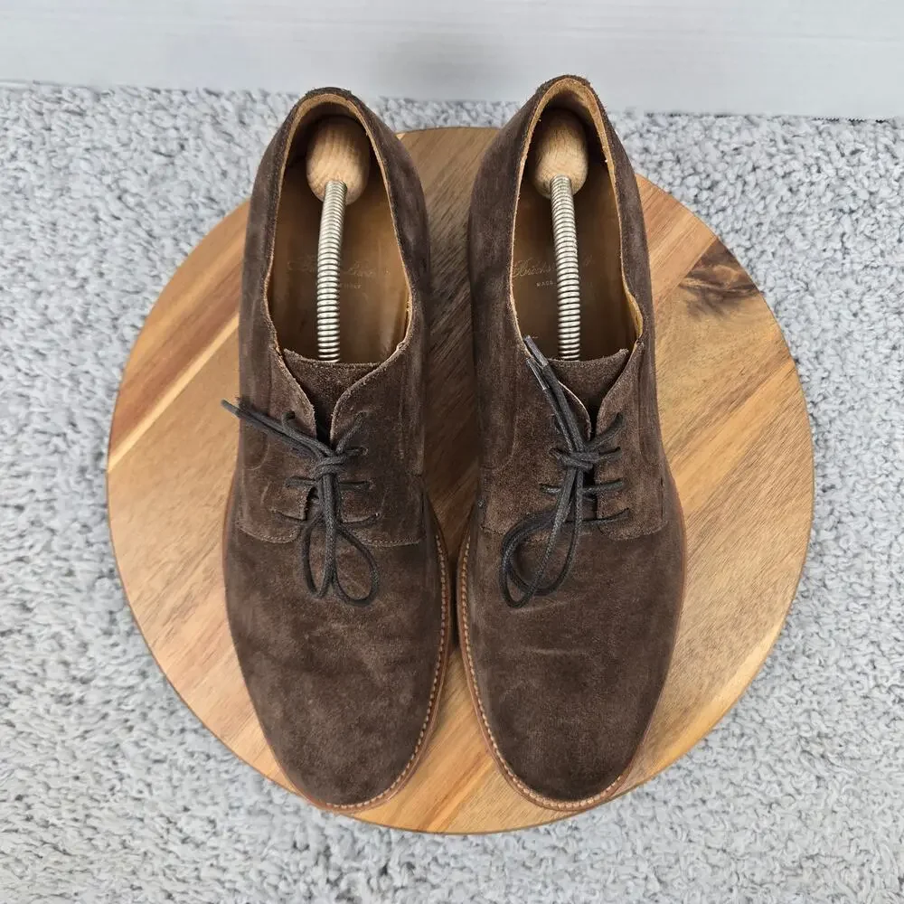 Brooks Brothers Men 10.5D Brown Nubuck Suede Plain Toe Derby Oxford Dress Shoe